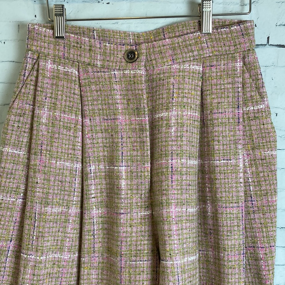 Natasha Zinko Pleated High Waist Pink Plaid Wool Blend Trousers - Picture 3 of 15
